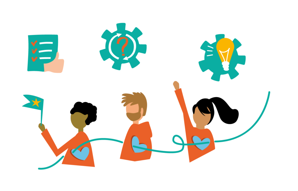 Illustratie van de bevlogen vakmensen die bij Eddee werken en een verschil maken voor kinderen, jongeren en volwassenen.